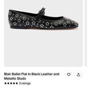 Black Leather Ballet Flats with Metallic Studs